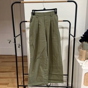 Halara - High Waisted Plicated Side Pocket Wide Leg Flowy Palazzo Pants Green XS